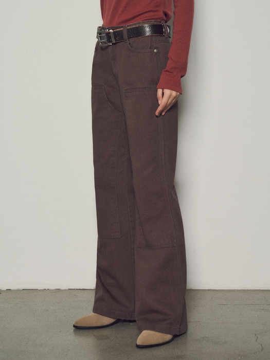 Double Knee Boots Cut Work Pants_CTB529(Brown)