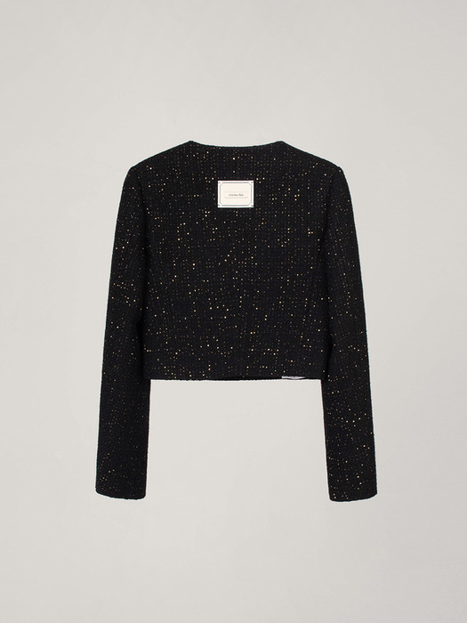 TWEED U NECK CROP JACKET_BLACK