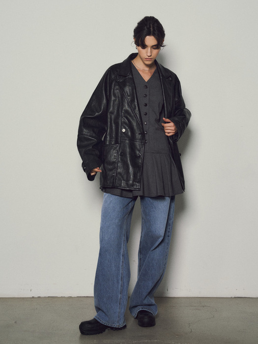 Vintage Double Leather Car Coat_CTO119(Black)