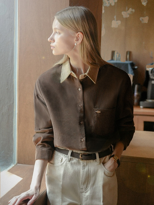 Nella collar point corduroy shirt_Brown