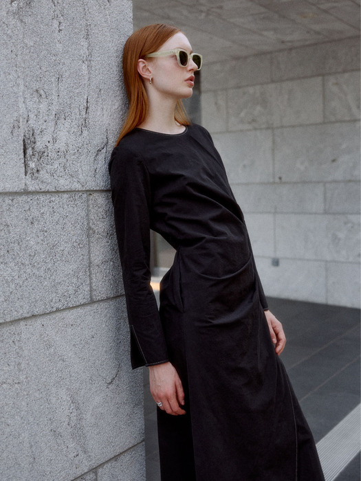 NU VICTORIA Draped Layered Wrap Detail Dress_Black