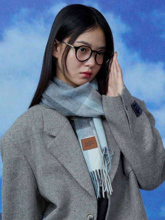 MUNM CHECK CASHMERE 100% MUFFLER GRAY