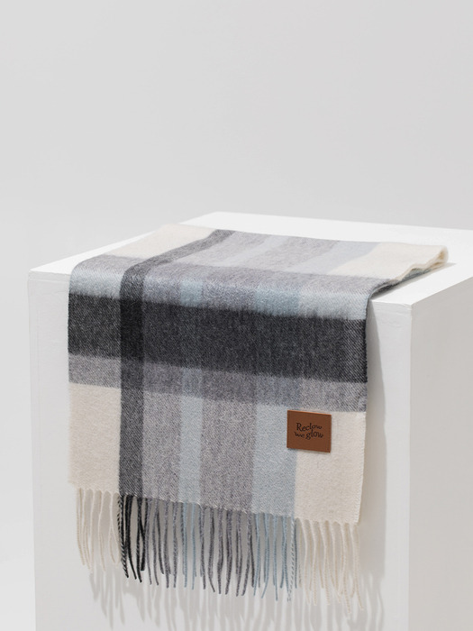 MUNM CHECK CASHMERE 100% MUFFLER GRAY