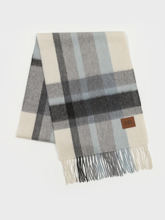 MUNM CHECK CASHMERE 100% MUFFLER GRAY