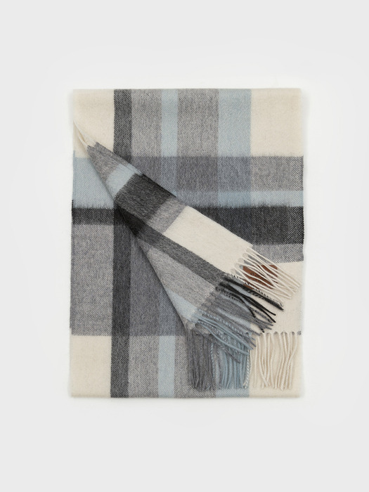 MUNM CHECK CASHMERE 100% MUFFLER GRAY