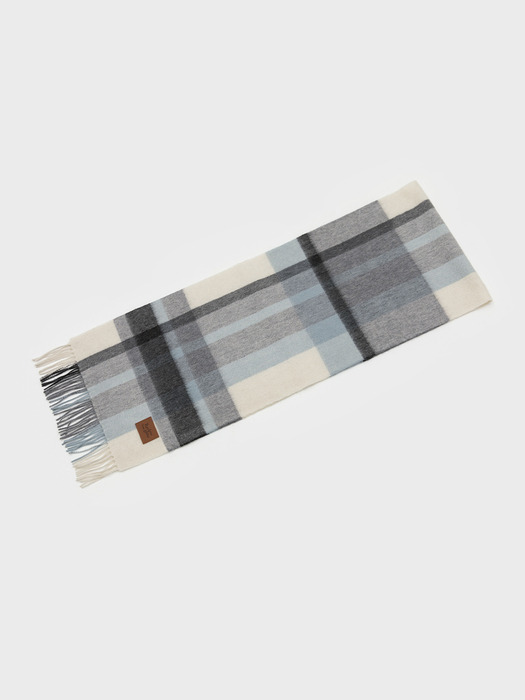 MUNM CHECK CASHMERE 100% MUFFLER GRAY