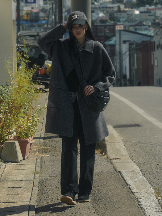 HERRINGBONE HANDMADE COAT_CHARCOAL