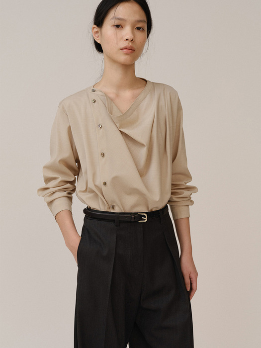 Draped Allen Blouse Sand Beige (Merino Wool)