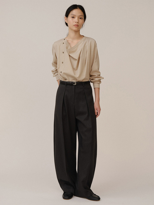 Draped Allen Blouse Sand Beige (Merino Wool)