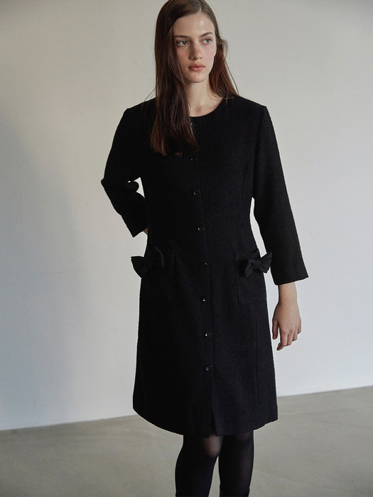 Ribbon point tweed dress - Black