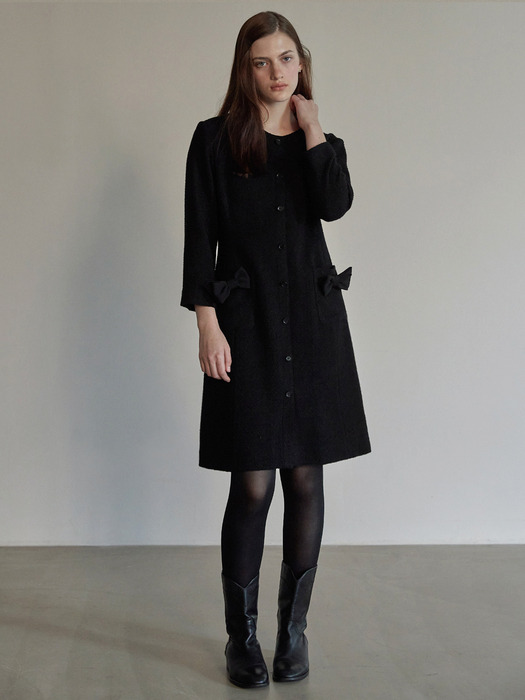 Ribbon point tweed dress - Black