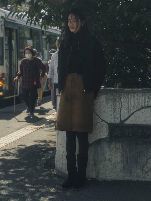 SUEDE HALF SKIRT_BROWN