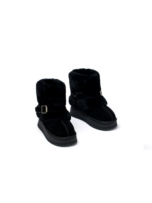 BUCKLE FUR BOOTS IN BLACK