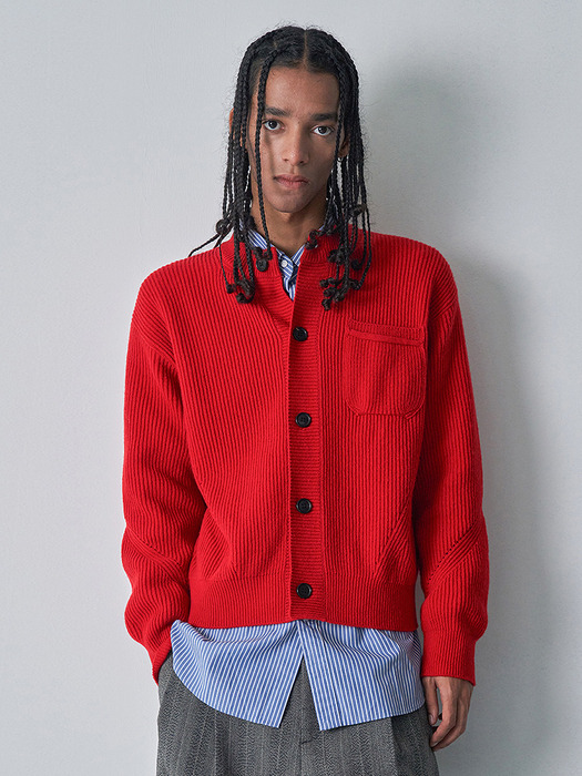 One pocket cardigan (Red)