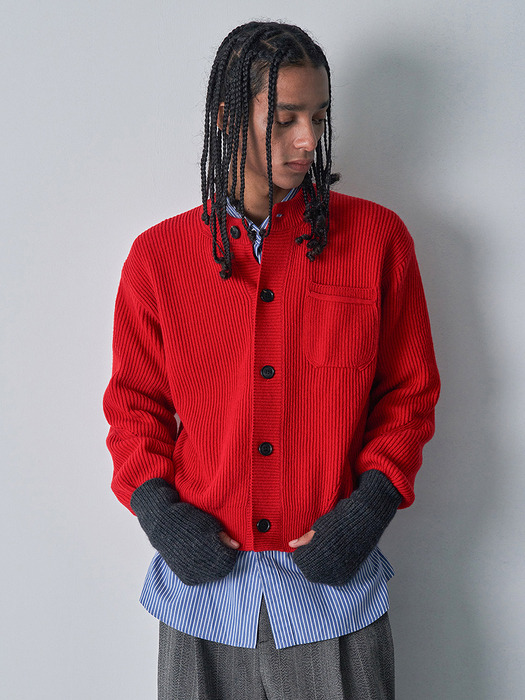 One pocket cardigan (Red)