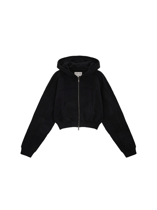 CUT OUT DETAIL CROP HOODY ZIP UP IN BLACK