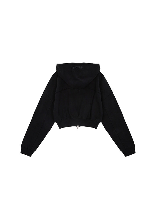 CUT OUT DETAIL CROP HOODY ZIP UP IN BLACK