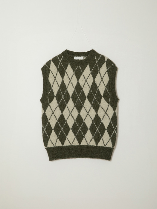 BRUSH ARGYLLE KNIT VEST_KHAKI