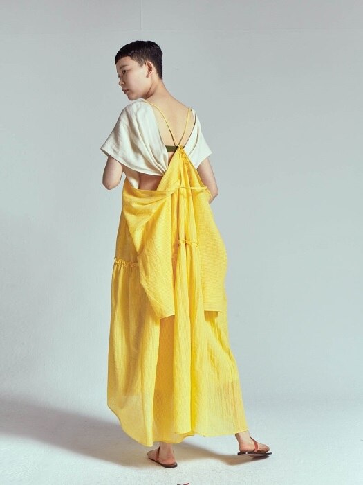 STRING SHIRRING LONG ROBE [YELLOW]