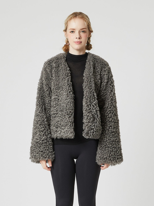 HOFF FAKE FUR SHORT JACKET (SAW2JK02) (GREY)