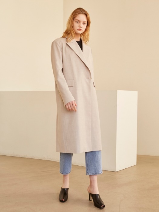 19SS PEAKED COLLAR BELTED COAT OATMEAL