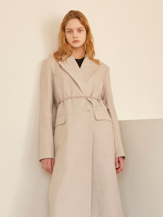 19SS PEAKED COLLAR BELTED COAT OATMEAL