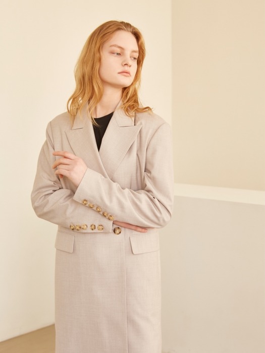 19SS PEAKED COLLAR BELTED COAT OATMEAL