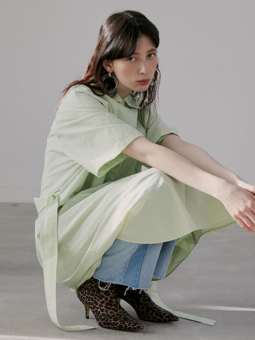 R RAGLAN BELT SHIRT DRESS_YELLOWISH GREEN