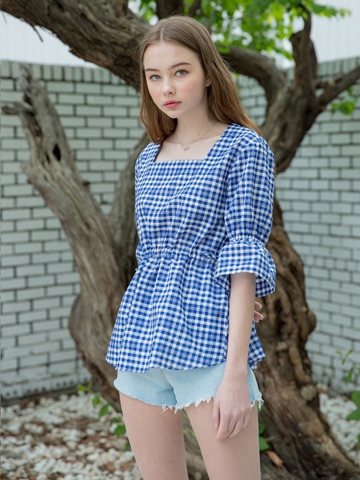 Check Square String Blouse 