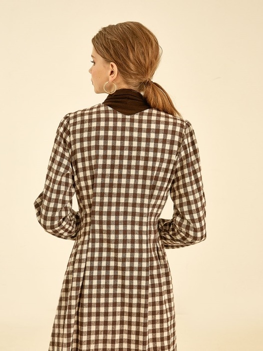 autumn check pintuck button dress[brown]