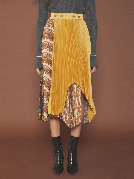 Asymmetric color block pleats skirt [PATTERN]