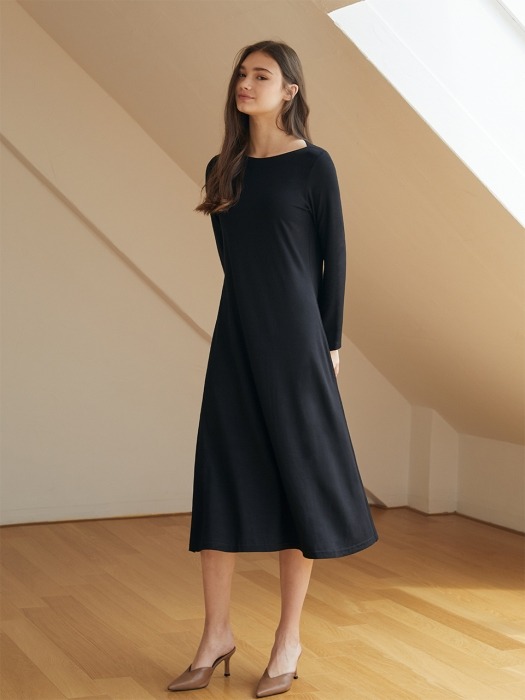 보트넥 드레스 - 블랙