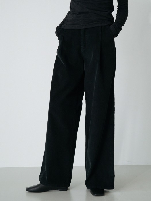 corduroy wide pants (black)