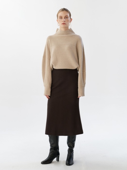 NTW WOOL FLARE SLIT SKIRT 2COLOR