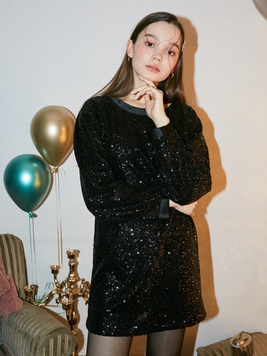 Spangle Mini Dress_ Black