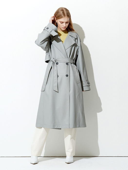 OVERSIZE BUTTON POINT ECO TRENCH COAT GREY