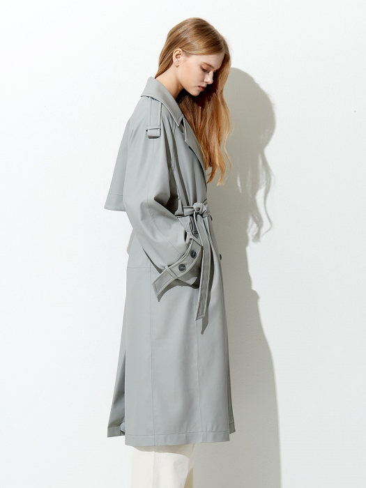 OVERSIZE BUTTON POINT ECO TRENCH COAT GREY