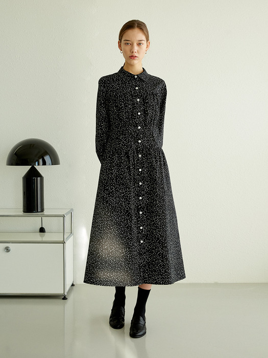 DOT LONG SHIRT ONE-PIECE BLACK