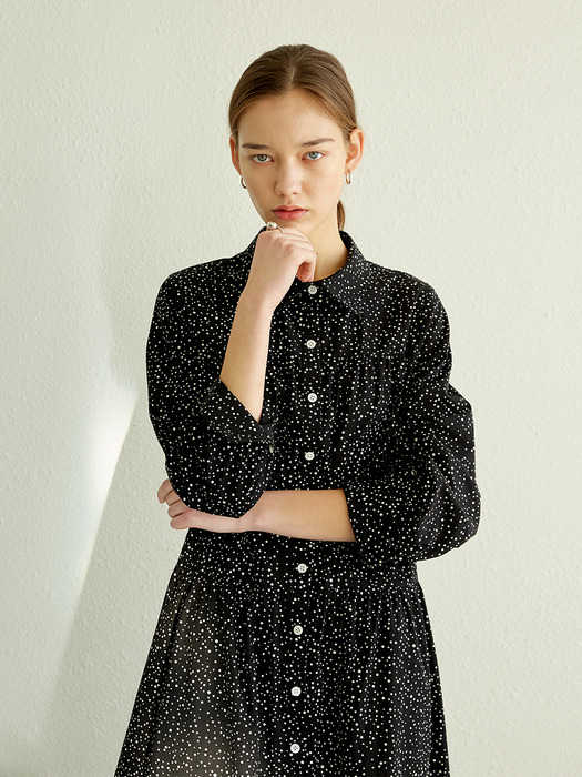 DOT LONG SHIRT ONE-PIECE BLACK