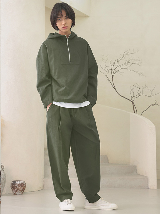 linen banding pants [oversize fit]_khaki