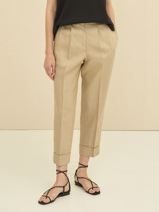 linen turn-up trousers (beige)