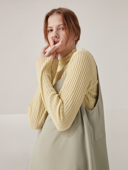 Ribbed half neck knit top - Lemon