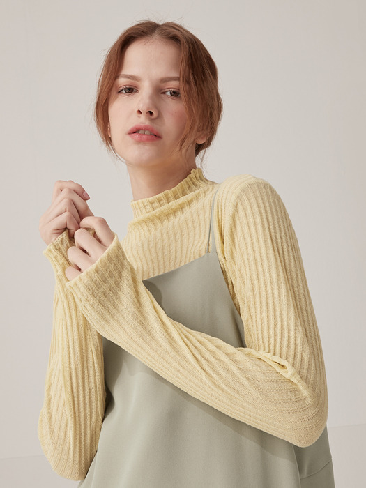 Ribbed half neck knit top - Lemon