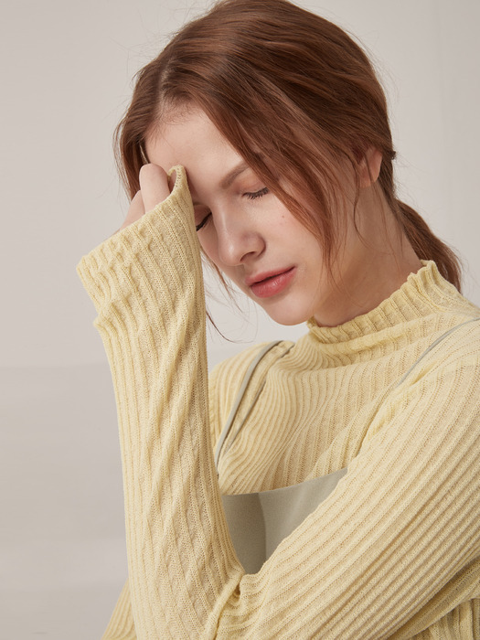 Ribbed half neck knit top - Lemon