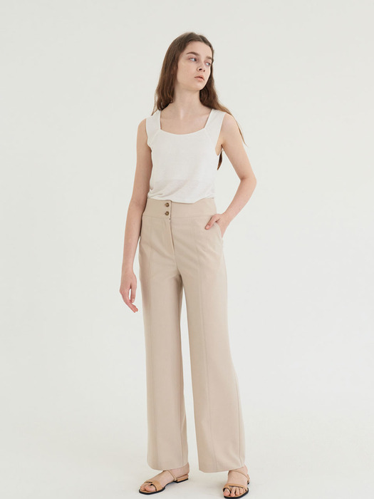 20 SUMMER_Beige Tailored Straight Trousers