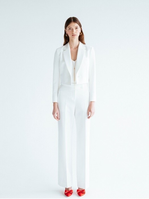 [미전시]CLEMENCE Tuxedo crop blazer & Trousers  (White)