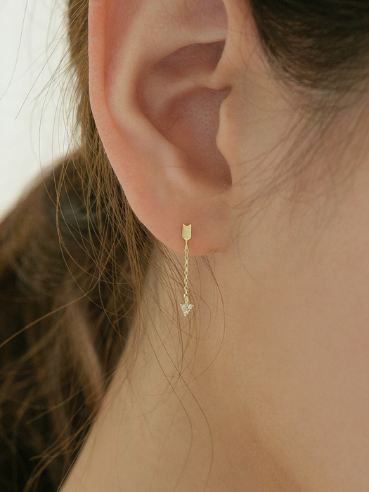 14k gold triangle CZ `drop` earrings (14K 골드)