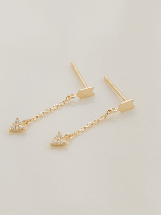 14k gold triangle CZ `drop` earrings (14K 골드)