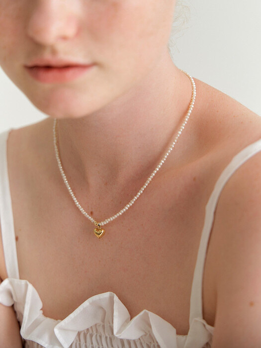 heart ball mix pearl necklace (14k gold filled)