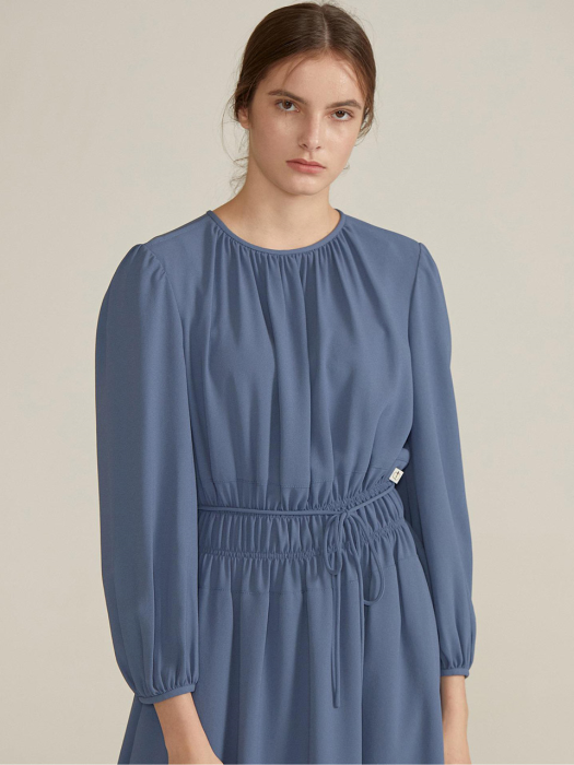 Shirred-waist Midi Dress [DEEP BLUE] JYDR0D915B5